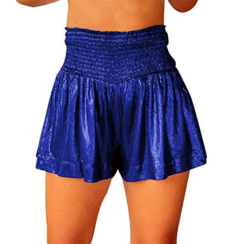 Short pour femme parfait pour une nuit de fête chic en coupe ample métallique à volants