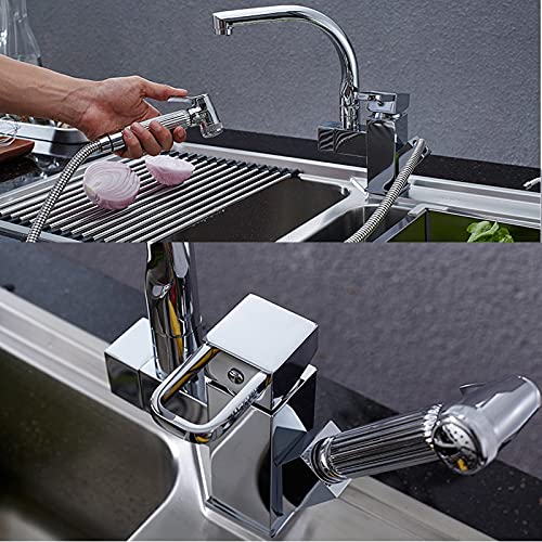 Mitigeur de cuisine en laiton avec douchette extractible 360° et jet double