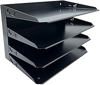 Vista 2 de Huron Desktop Horizontal 4-Slot Legal File Binder Organizer Storage Letter Tray, Black Commercial Grade Steel