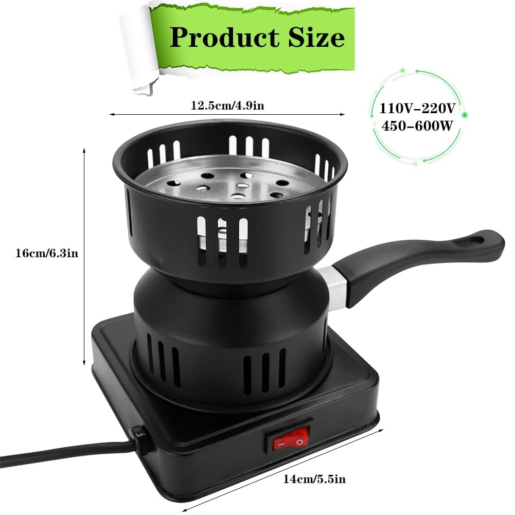 Yuragim Encendedor de Carbón Eléctrico, 450–600 W, Carbón Vegetal, Parrilla de Carbón Eléctrico, Quemador de Carbón, Accesorios para Carbón, Cesta de Carbón, Placa Calefactora con Asa y Rejilla