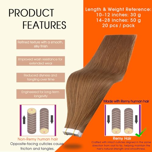 Image of Full Shine Tape in Extensions Real Human Hair Color 330 Auburn Tape ins Human Hair Extensions 24 Inch Remy Extension 50G Invisible Seamless Skin Weft Straight Extension 20Pcs Natural Brazilian