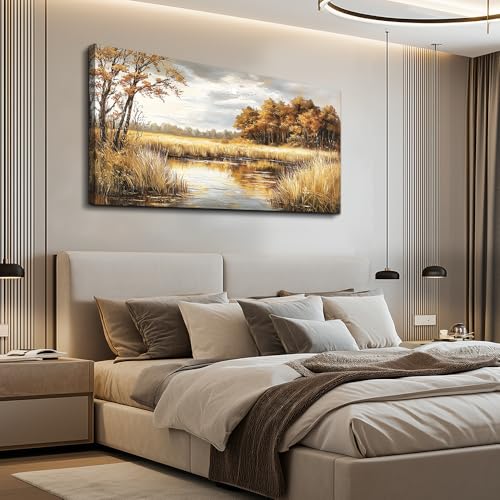 ERQINHUA Canvas Wall Art For Living Room Bedroom Wall Decor For Office Farmhouse Mural Lake Surface Landscape Painting Artwork Pictures Dining Room Hallway Home Decoration Ready To Hang 20x40 In