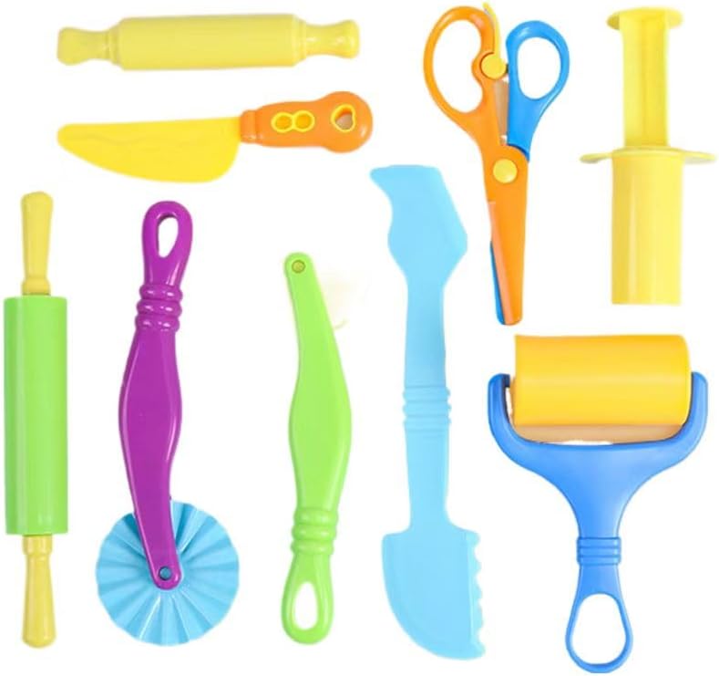 9 Piece Playdoh Tools Set with Clay Cutters Rolling Pins Safe Scissors Plastic Knives for Playdough Accessories Play Dough Set Creative Fun for Arts and Crafts