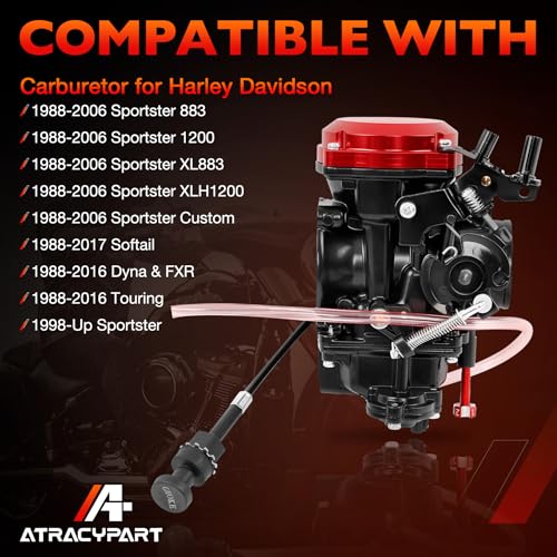 Image of CV40 Carburetor Compatible with 1988-2006 Harley Davidson Sportster 883 1200 XL883 XL1200, Fits 1988-2016 Dyna & FXR, 1988-2017 Softail, 1988-2016 Touring Electra Glide Fatboy, Replaces 27490-96
