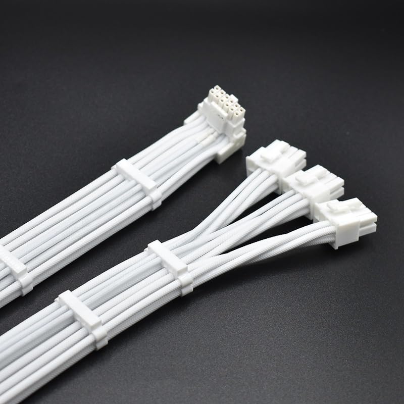 White 16P Down Bend 3x8pin to 16pin 12+4 12V PCI-E 5.0 Modular Adapter Cable 70cm, Compatible with P750GM P850GM P1000GM