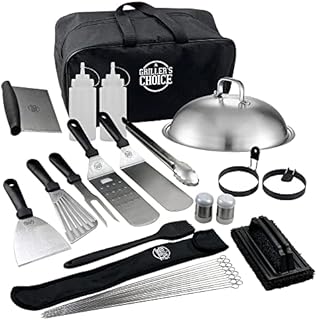 Grillers Choice 32 Piece Griddle Accessories Set Metal Spatulas - Commercial Heavy Duty Stainless Steel,Flat Top,Grill,Indoor-Outdoor,Hibachi,BBQ Grilling Utensils- Designed by Chef and BBQ Judge