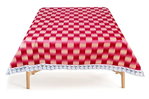 Image of The Furnishing Tree Waterproof Square Shaped Center Table Cover Size 40x40 inches with White Border Lace