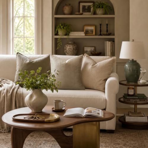 Image of GIGIZAZA Decorative Throw Pillow Covers 24 x 24,Sofa Cushion Tan Khaki Pillow Covers,Velvet Pillow Square Cushion Covers (Khaki, 24 x 24- Set of 2)