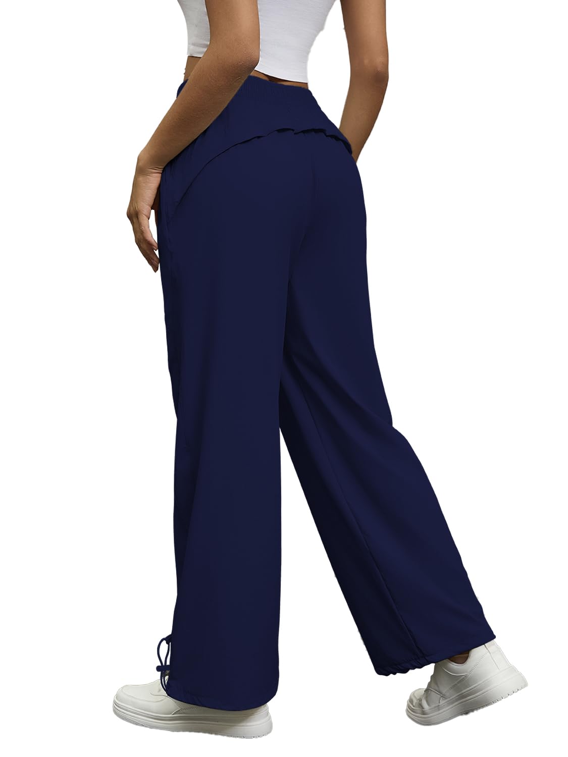 ZFLM Womens Elastic Waist Sports Pants Loose Casual Travel Pants Wide Legs High Waist Fitness Pants with Pocket