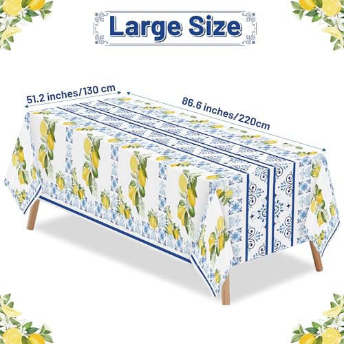Image of 3-Pack Capri Lemon Table Cover Party Decoration Mediterranean Lemon Pattern Disposable Waterproof Decor Summer Spring Fruit Kid Birthday Dining Picnic Wedding