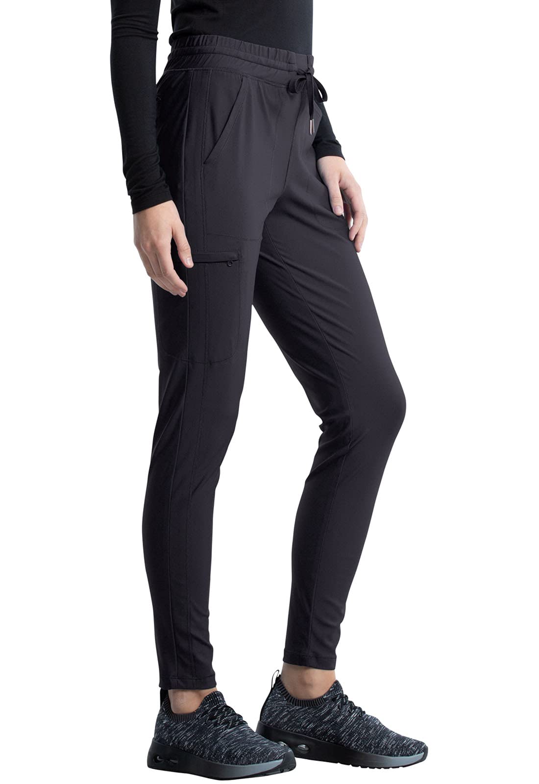 Cherokee Conjunto de uniforme médico para mujer, 7 bolsillos, cuello en V, dobladillo curvado CK840 y pantalón de pierna cónica de tiro medio CK095, peltre XL / pantalón 2XL