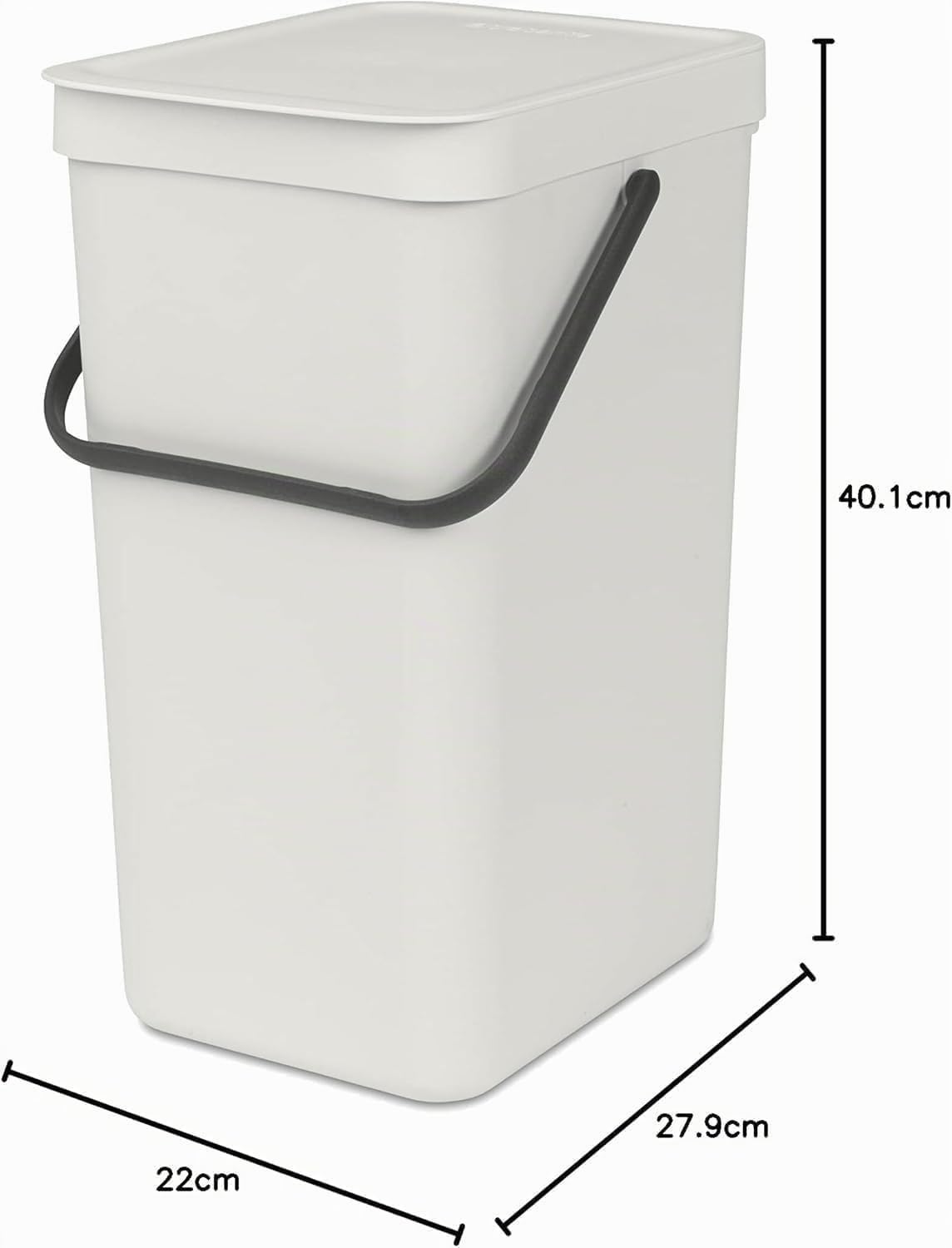 Brabantia Sort & Go 16L Cubo de basura (gris claro), cubo basura reciclaje con asa y tapa con posición abierta, papelera cocina para reciclaje con diseño multi-talento, fácil de limpiar