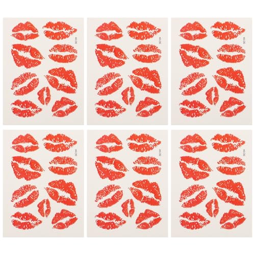 6 Uds Labios Rojos Pegatinas Beso Calcomanías Calcomanías Temporales Tatuaje Impermeable Pegatinas Decorativas para Cuello Pierna Cara Pecho Botella de Agua