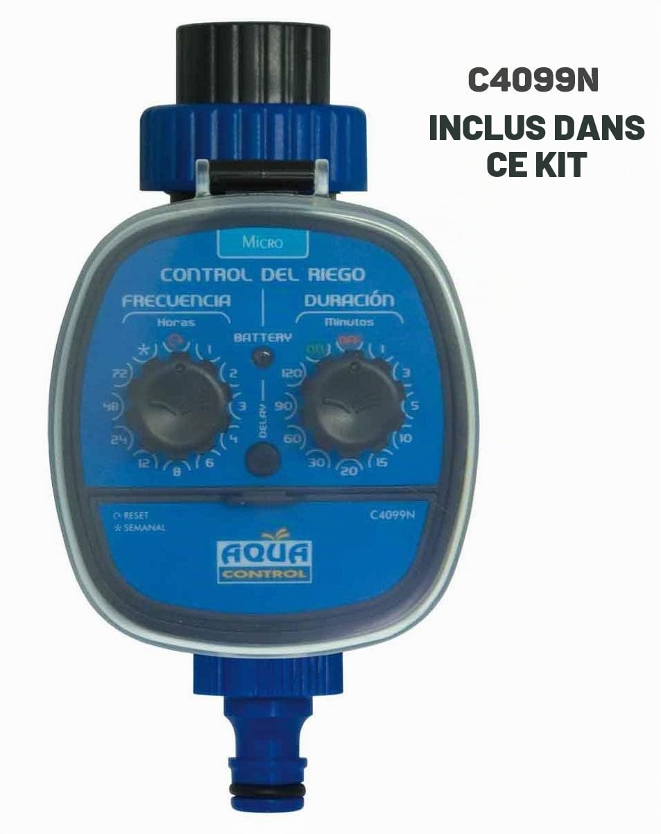AQUA CONTROL Arrosage par Goutte-à-Goutte pour balcons-Programmateur C4099N + 12 goutteurs autocompensant de 2 l/h + Microtube de 4 mm, Kit C4061.