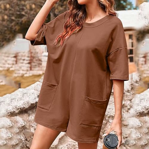 Image of Summer Rompers for Women 2026 Spring Flowy Dressy Casual Petite Jumpsuits Beach Comfy Linen Athletic Overalls