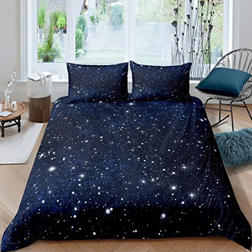 Loussiesd 3D Galaxy Duvet Cover Set Starry Sky Universe Bedding Set for Kids Boys Girls Outer Space Theme Comforter Cover Astronomical Quilt Cover Bedroom Collection 3Pcs Double Size