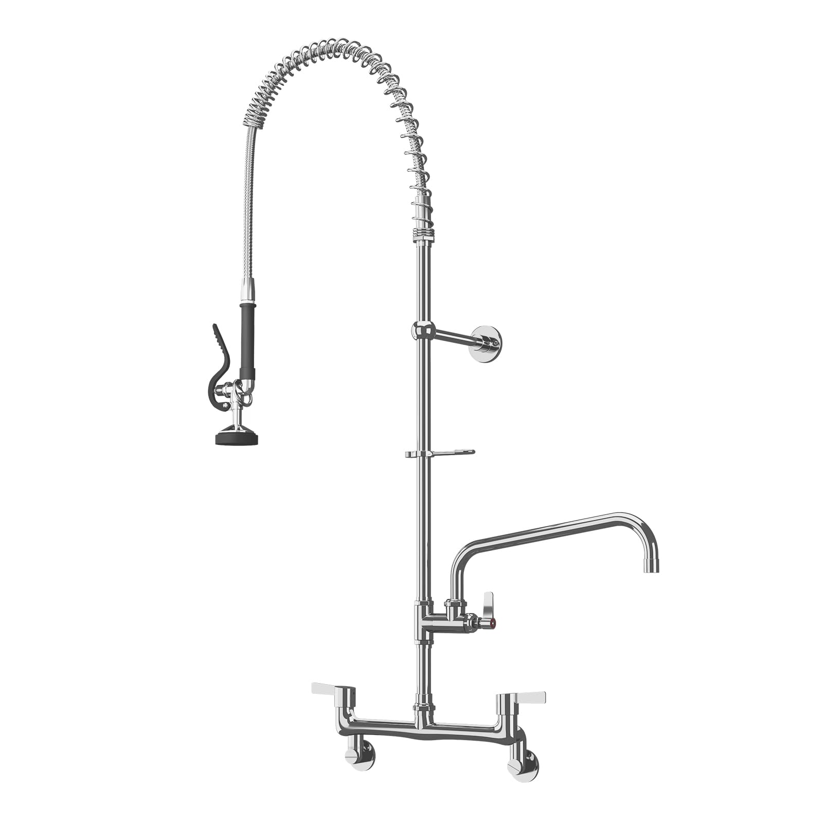 MOOTACO Commercial Kitchen Pre-Rinse Spray Tap,Wall-Mount Double Center Pedestal Pre-Rinse Kitchen Faucet,Flexible Spring Neck,Pull Out Flexible Hose Spray Tap for Sink Kitchen Tap