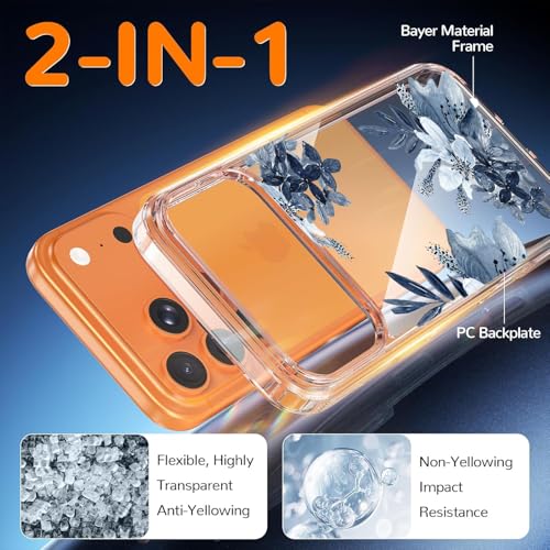 Image of Elzzi Clear Floral Case for iPhone 17 Pro Max, Lavender Flower Clear Phone Case for Women Girls, Cute Aesthetic Purple Botanical Transparent Shockproof Protective Slim Cover (Lavender Grey)