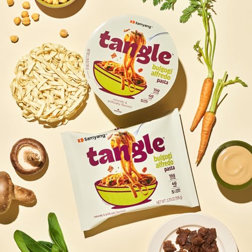 Image of Samyang Tangle Bulgogi Alfredo Pasta Bowl | Futtuccine Pasta | Mukbang | 15g of Protein | 4g of Fiber | Chick Pea based | Easy Prep | Convenient | 6 Bowls