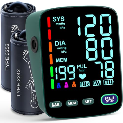 Blood Pressure Monitor,2 Cuff Sizes Automatic Upper Arm Blood Pressure Machine,9-17'' & 13-21'' Extra Large Blood Pressure Cuff Large LED Backlit Screen-3 User Mode/USB Cable and 4 AAA Batteries