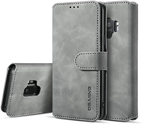 UEEBAI PU Leather Case for Samsung Galaxy S10, Vintage Retro Premium Wallet Flip Cover TPU Inner Shell [Card Slots] [Magnetic Closure] Stand Function Folio Shockproof Full Protection - Grey