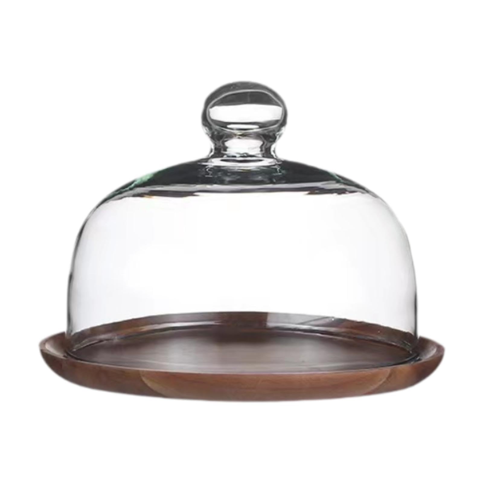 LIXSAZSE Chic Cake Plate With Glass Cover Fruit Display Platter Showcasing All Types Of Desserts Cake Display Server Tray Serving Afternoon Tea Desserts, 18cm lid