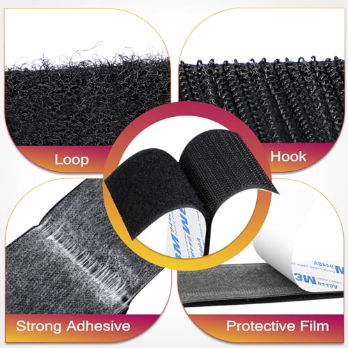Image of Hook and Loop Strips with Adhesive 2x5IN 10Pairs /20Strips, Black Strong Sticky Back Fastener, Heavy Duty Double-Sided Adhesive Hanging Strips for Home Office School