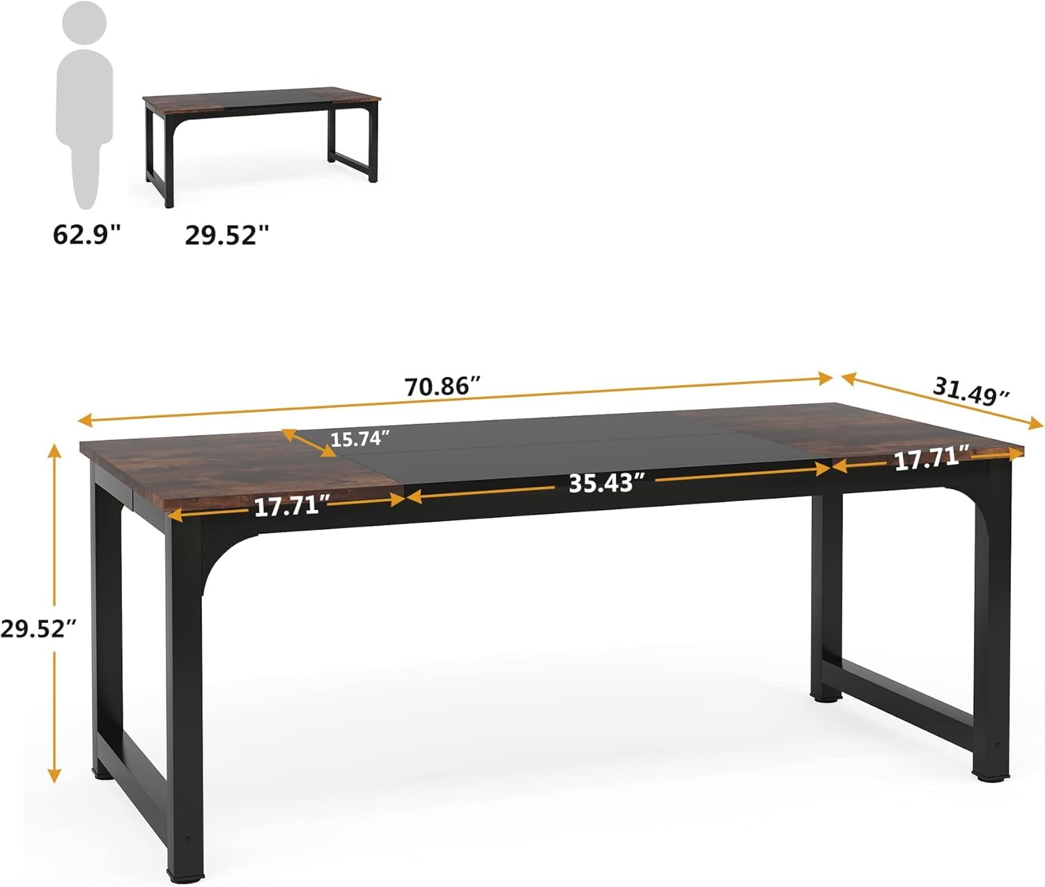 Lailang 180cm Escritorio, Mesa Escritorio Grande, Mesa Portatil Ordenador, Mesa Oficina Despacho, Escritorio 180x80, 180 x 80 x 75 cm, Rustic Brown/Black