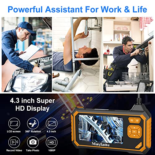 Auto Focus Borescope, Maylatte 4.3Inch Endoscope Camera 1080P Hd Lcd Screen 12Mm Scope Camera, Ip67 Waterproof Inspection Camera With 2600Mah Battery, Digital Video Recording Snake Camera (16.5Ft) #TOP4