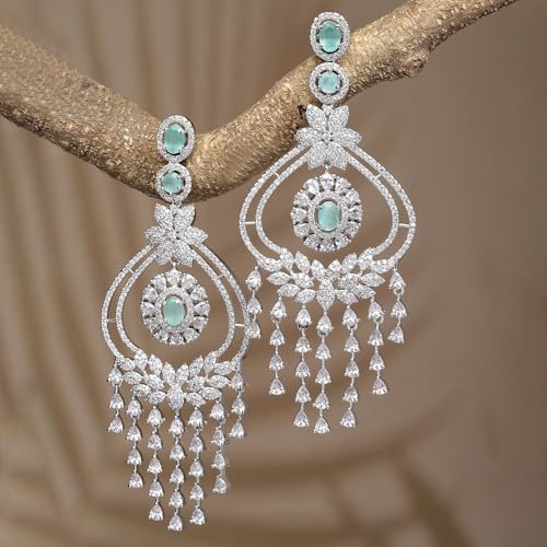 Rhodium-Plated Diamond Drop Earrings for ()