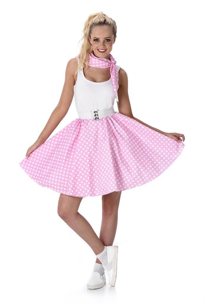 Karnival Costumes 81099 50's Polka Dot Skirt & Necktie Costume, Pink, Medium