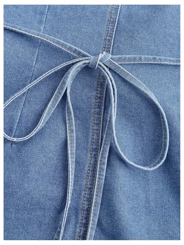 MakeMeChic Women's Button Down Denim Vest Tie Back Sleeveless Jean Square Neck Waistcoat Jacket4