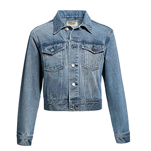 Women's Cropped Fit Casual Denim Jacket Vintage-inspired Jean Jacket Coats (XS, Blue)