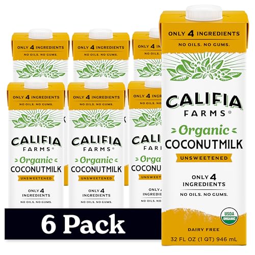 Califia Farms - Organic Coconut Milk, 32 oz (6 pack), Dairy Free, Vegan, Plant Based, Vegan, Gluten Free, Non GMO, USDA Organic