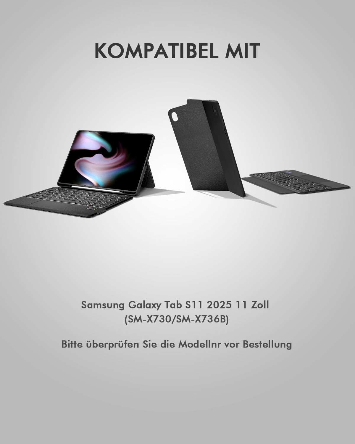 Tastaturhülle mit LCD-Display für Samsung Tab S11 2025 11"(SM-X730/736B) | Abnehmbare Bluetooth-Tastatur mit Trackpad, 7-farbige Hintergrundbeleuchtung. Wiederaufladbar, QWERTZ für Samsung Galaxy Tab