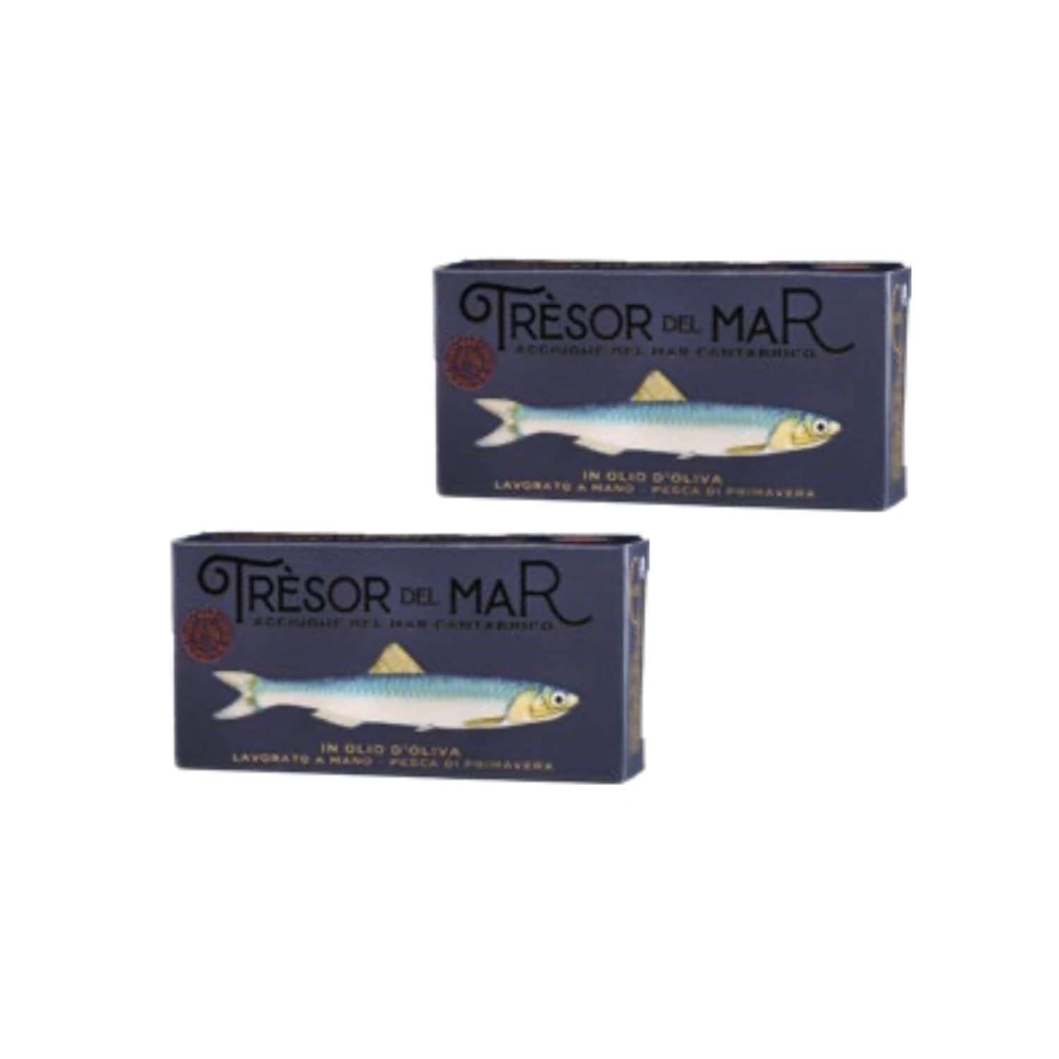 Tresor del Mar | Filetti Alici Mar Cantabrico Olio Oliva | Acciughe Mar Cantabrico Lavorazione Manuale | Acciughe Pesca Primavera - 2 x 50 Gr Peso Netto
