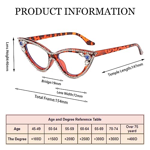 Image of ICARA Sparkling Crystal Retro Cat Eye Frame Bling Rhinestone Reading Glasses for Women Blue Light Blocking Computer Eyeglass