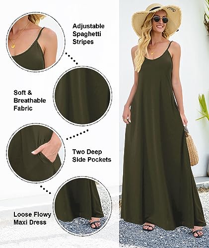 Image of Wolddress Womens Maxi Dress with Pockets 2026 Casual Strap Plus Size Loose Plain Long Office Summer Beach Travel Dresses S-5X