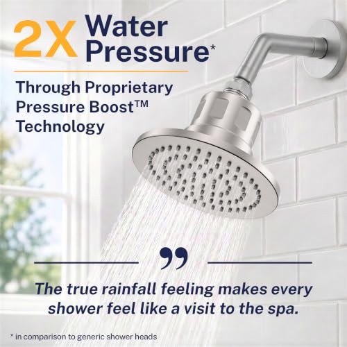 Image of Gillian Filtered Shower Head for Hard Water - High Pressure Metal Showerhead Filter For Hair and Skin with Genuine KDF-55 - Removes Toxic Chemicals, Chlorine and Heavy Metals, Brushed Nickel