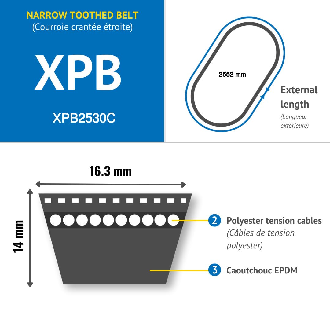 CMW - Cinghia trapezoidale stretta dentellata - Sezione XPB (16,3 mm x 13 mm) - XPB2530 - Lunghezza interna 2471 mm