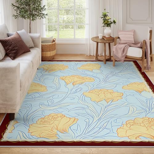 Tapis lavable fleurs jaunes 100x150 antidérapant et facile à entretenir