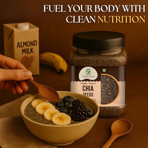 Image of Earthy Eats Chia Seeds 1KG for Eating | Rich in Calcium, Protein & Fibre | Whole Chia for Smoothies, Salads, Baking & Cooking | Ideal for Kitchen Pantry & Everyday Use | Jar Pack Of 1