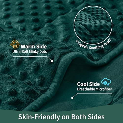 Image of Uttermara Minky Weighted Blanket for Adults, 60x80 Inches 20lbs Queen Size | Cozy Warm; Breathable; Cooling Soft Minky Dots; Filled with Glass Beads; Washable Heavy Throw for Sleep and Calm; Green