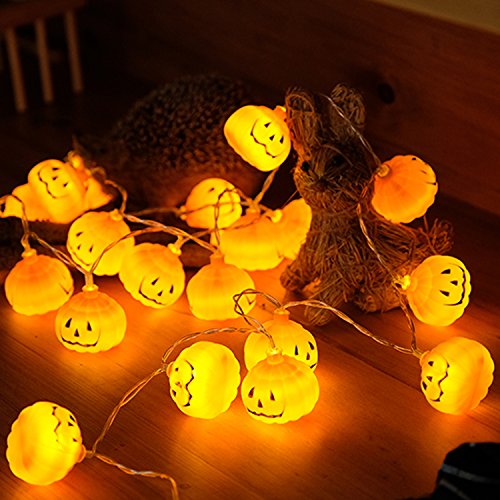 Halloween Pumpkin String Lights,Qualife Halloween Decorations Indoor,6.6foot 20 LED Battery Operated Party Wall Hanging Decor for Office Home,Warm White.