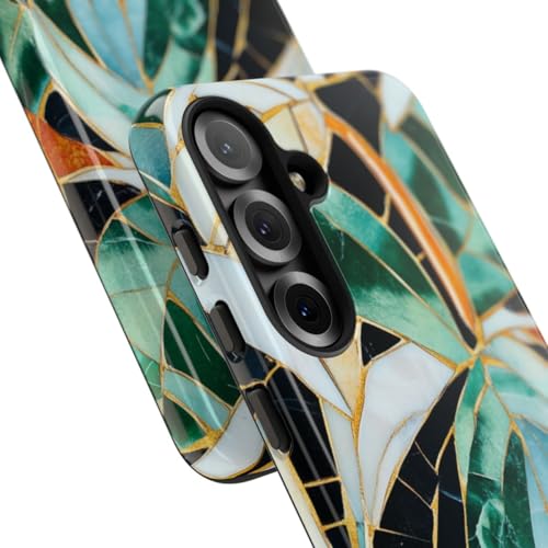 Art mosaïque feuille tropicale coque rigide premium Samsung S25