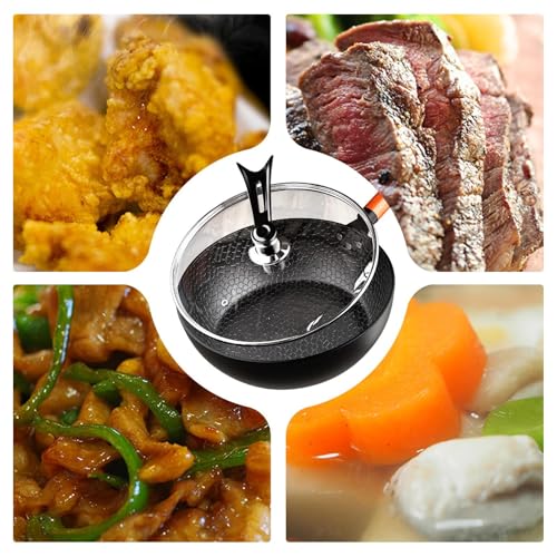 Générique Iron Cast Skillet, Handmade Hammered Non-Stick Pan with Lid, Heavy Duty Cookware for Induction Stove, Outdoor Baking, Family Cooking, Apartment Camping Picnic Kitchen Home Use – Image 6