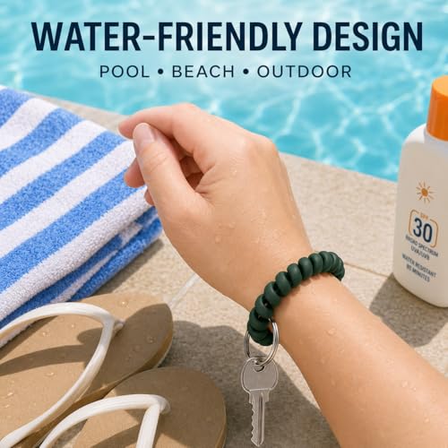 Image of BIHRTC Pack of 6 Wrist Keychain Spiral Stretchable Plastic Coil Wrist Key Holder Stretch Wristband Elastic Stretchable Spiral Bracelet Key Holder Key Ring for ID Badge Sauna Outdoor Sport