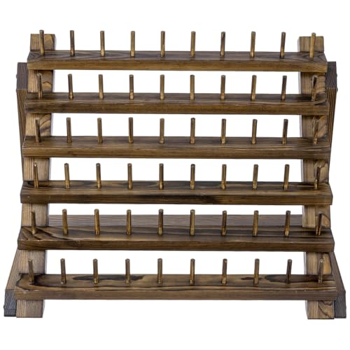 Image of MyGift Thread Rack, 60 Spools Rack, Wooden Thread Holders for Spools of Thread, Embroidery Quilting Craft Kit Sewing Threads