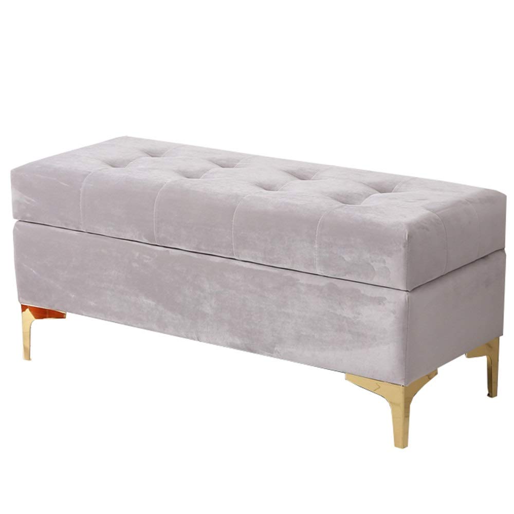 SXZenSpace Footstool Shoe Changing Stool Thick Velvet Cushion Comfortable Bench with Metal feet 150kg Load for Bedroom Living Room Corridor (Color : Gray, Size 60cm/23.6in)