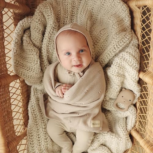Image of Baby Gift Set - Organic Cotton Newborn Blanket Essentials, Thoughtful Baby Shower & New Baby Gift for Boys & Girls (Pointelle - Oatmeal)